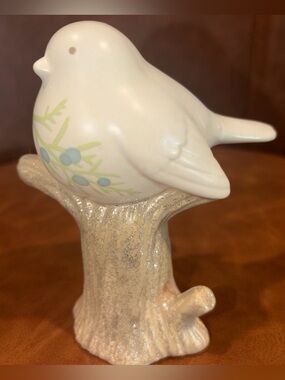 Vintage bird on perch Art Songbird Figurine Hand Painted boho cottage